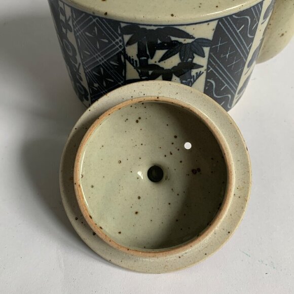 Takahashi Japan Vintage Gray Speckled Blue Bamboo Print Teapot 4 Cups Set - Picture 10 of 12